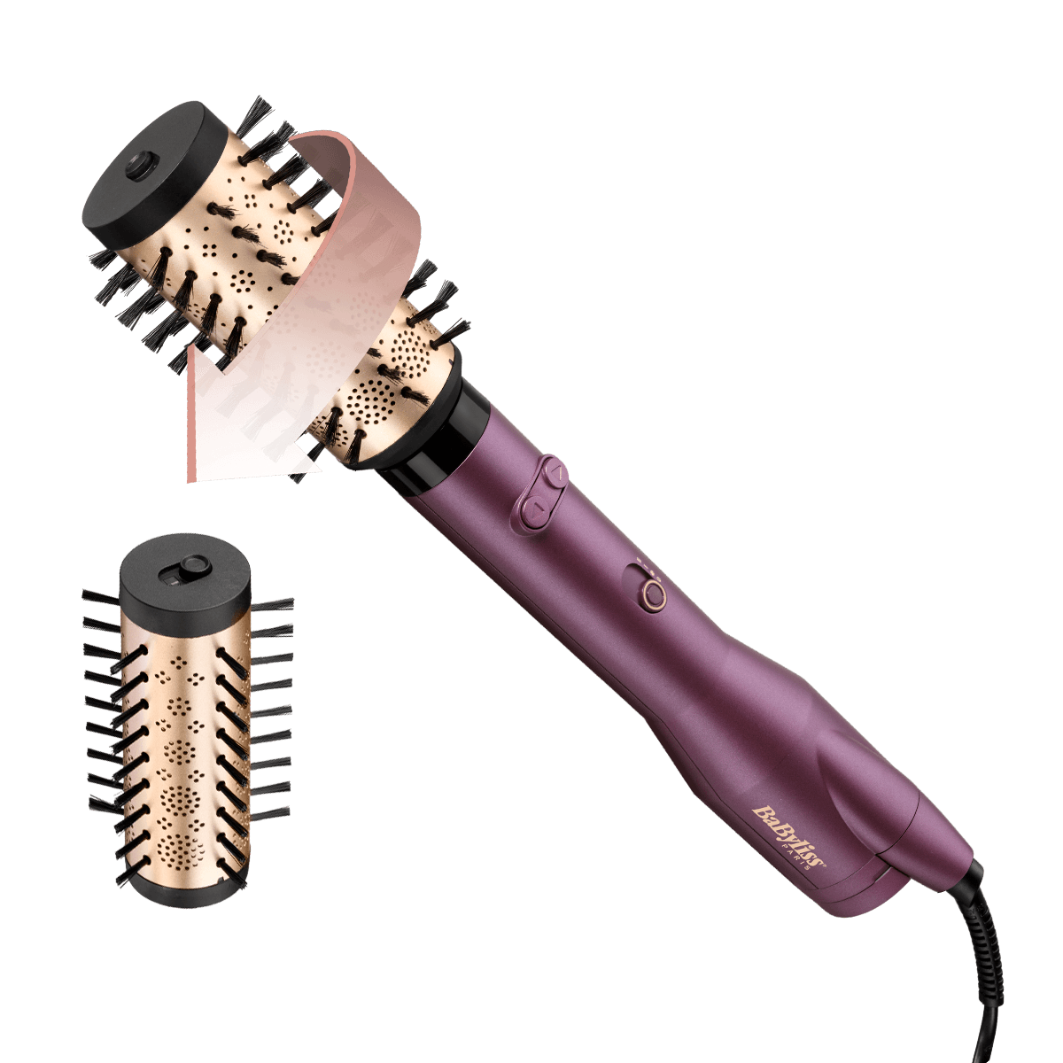 Perie rotativa Big Hair Dual 650W + 2 accesorii AS950E, Mov BaByliss
