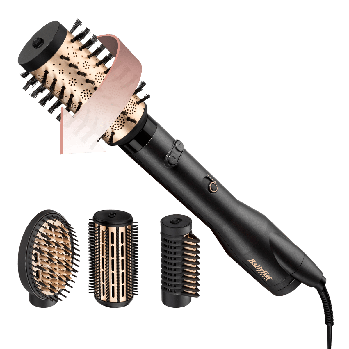 Perie rotativa Big Hair Luxe 650W + 4 accesorii AS970E Negru mat/Auriu BaByliss